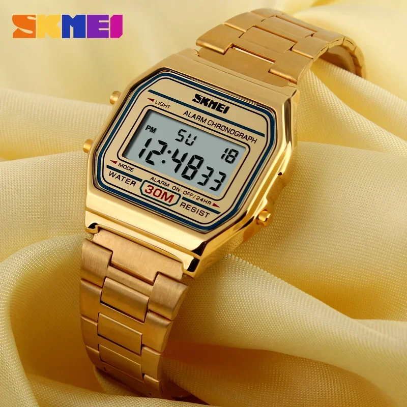 Reloj deportivo Digital SKMEI 1123 para Hombre, relojes de pulsera electrónicos de acero inoxidable de lujo resistentes al agua para Hombre, Reloj 1328 Reloj para Hombre