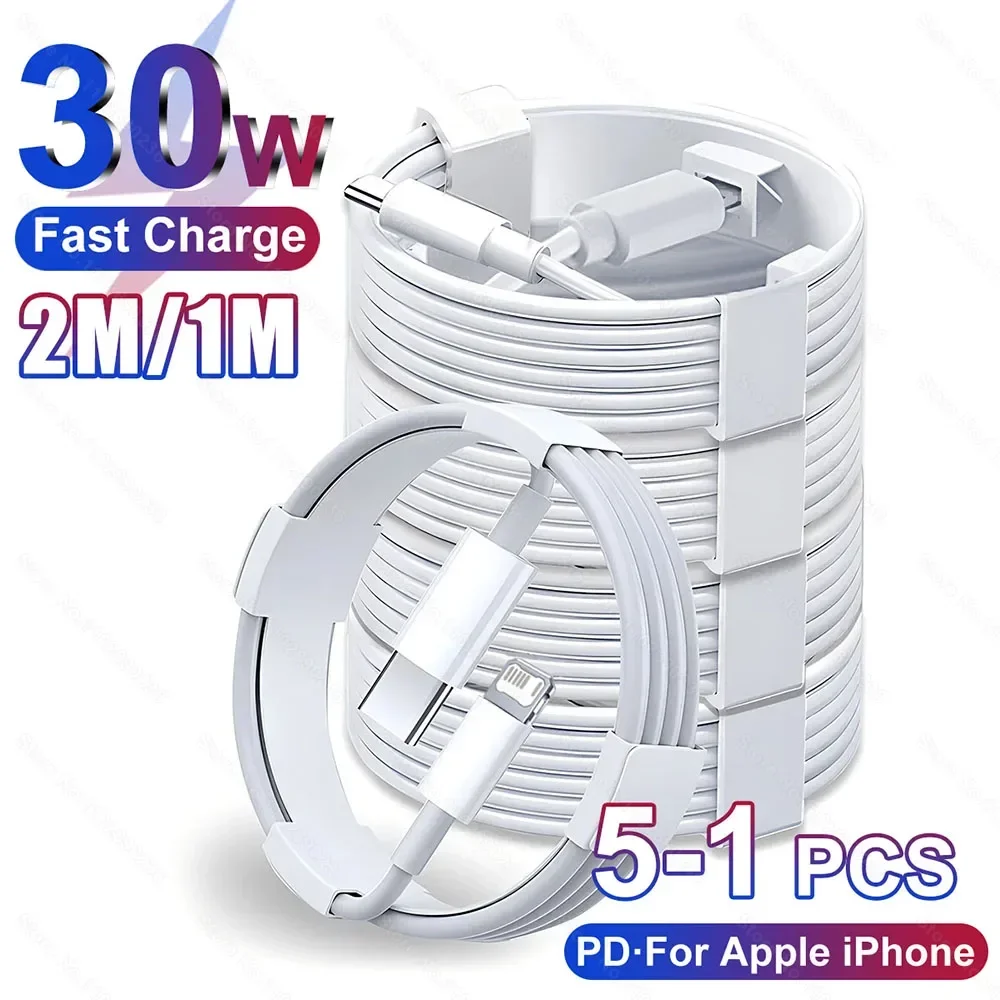 Cable de carga rápida de 30W para iPhone 13, 12, 11, 14 Pro Max, Mini Cable USB C para X, XR, XS MAX, 7, 8, 14 Plus, 6, accesorios, 5-1 Uds.