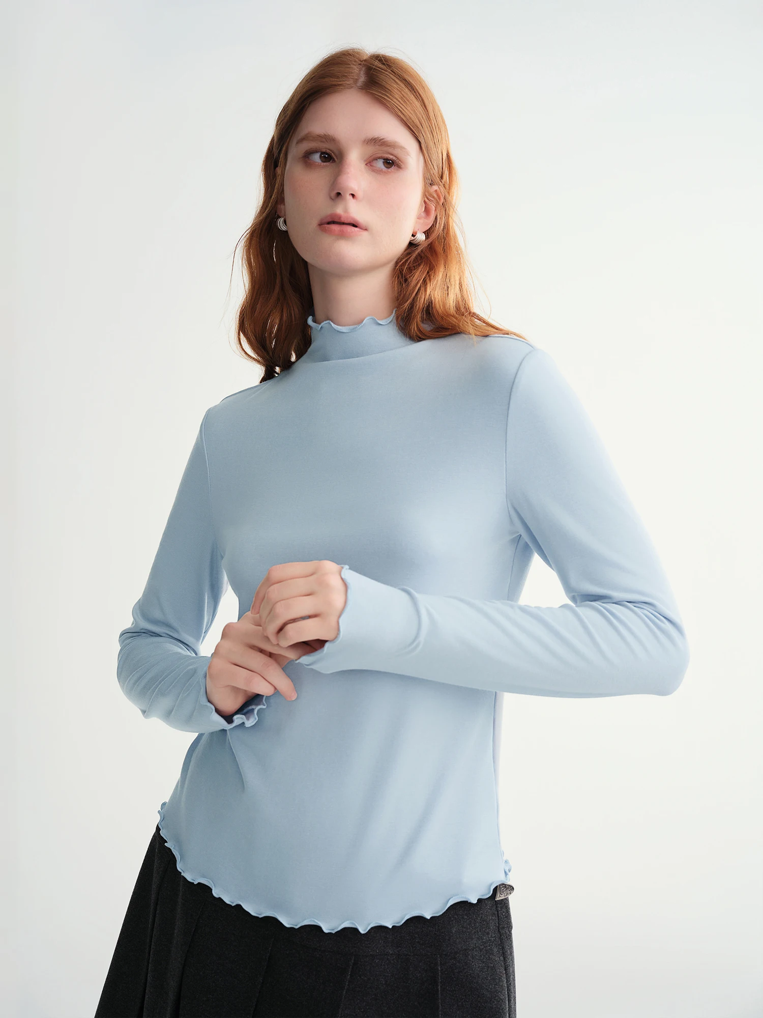 DUSHU-camisetas de lana autocalentables con cuello medio alto, Bralette palangre de punto suave para mujer, jerséis curvos de Color sólido para otoño e invierno