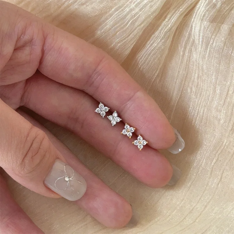 Pendientes pequeños de estrella Simple para mujer, de Plata de Ley 925 de 3/4/5MM, circonita 5A, joyería fina, accesorios minimalistas para el cuidado del orificio de la oreja