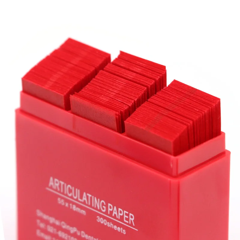 Papel articulado de doble cara para dentistas, tiras de papel para morder, para el cuidado Dental, herramienta de blanqueamiento, color rojo y azul, 55x18mm, 300 piezas