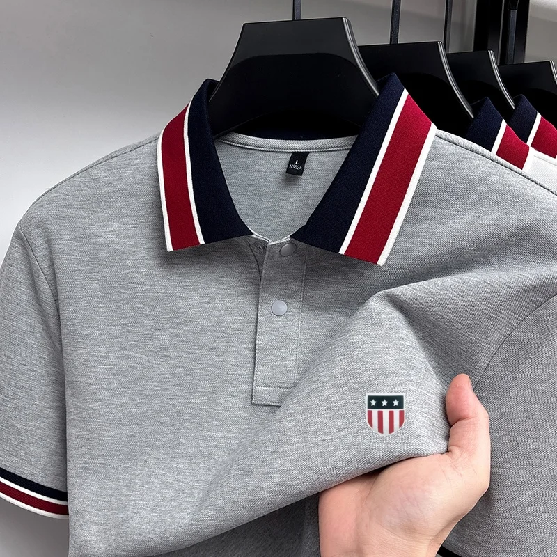 Camisa Polo de Manga Corta para Hombre, Diseño de Rayas con Botones en la Solapa, de Alta Calidad, Suave, Cómoda y Versátil, Ropa Masculina de Verano