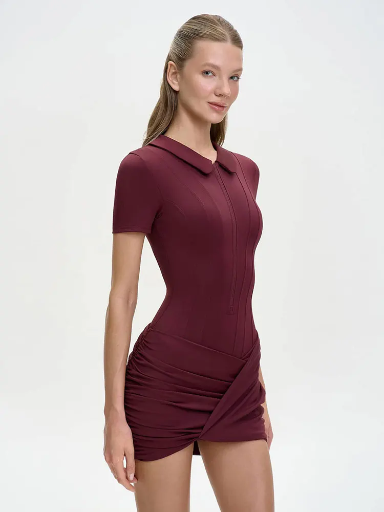 GACVGA Mono deportivo de manga corta con cremallera para mujer, mono informal de verano con volantes, ajustado, para Fitness, para mujer