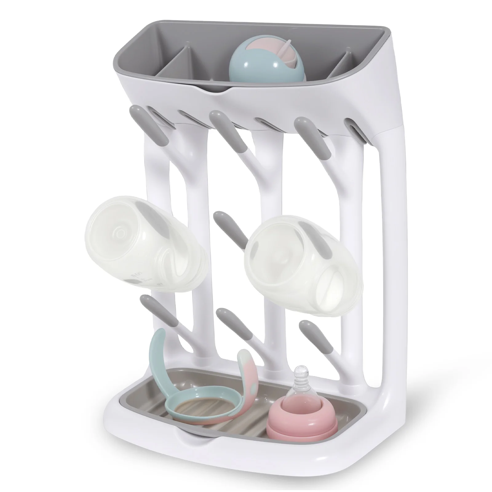 Estante para secar botellas de bebé, soporte para encimera que ahorra espacio, bandeja desmontable, soporte para biberones, organizador y secado