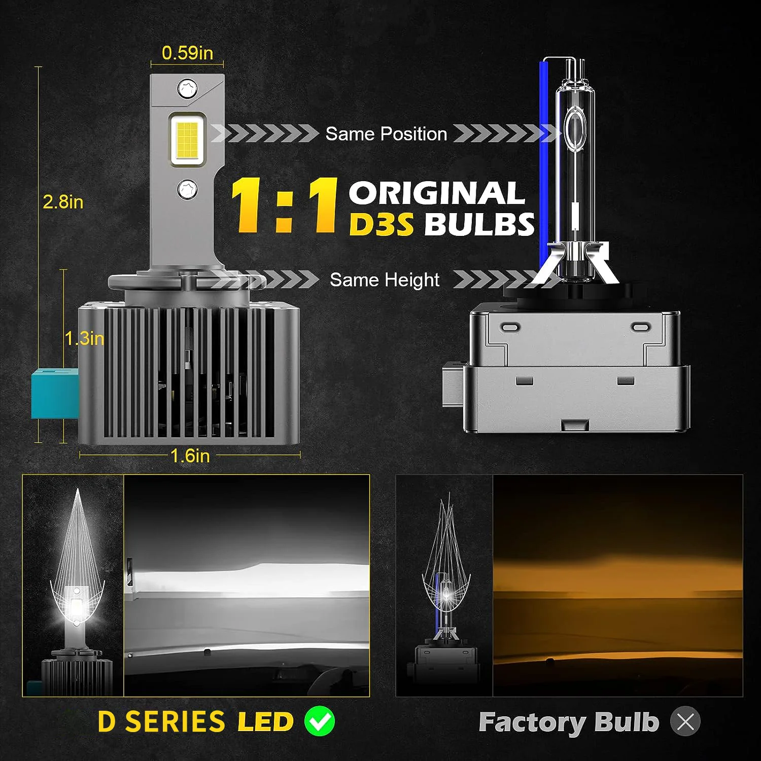 Serie D D1S D3S bombillas LED para faros de coche D2R D2S D4R D4S D5S D8S luces Turbo 6000K 70W Kit de conversión HID Plug & Play de lámpara automática