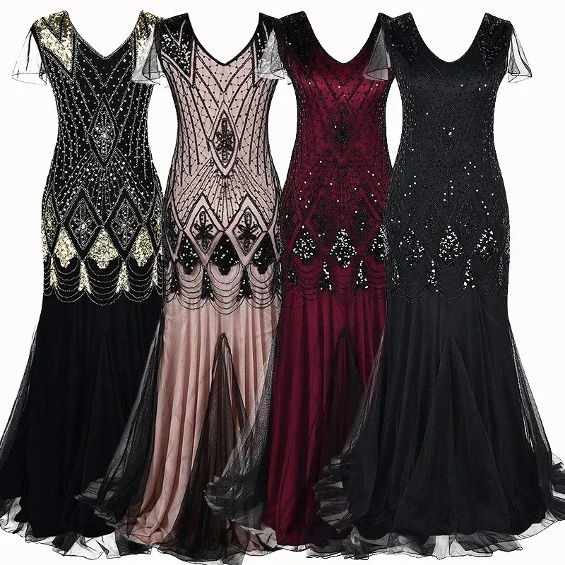 Nuevo vestido Retro de lujo de los años 20 para mujer, vestido de noche largo con borlas y lentejuelas, vestido de novia, disfraz de Cosplay para escenario