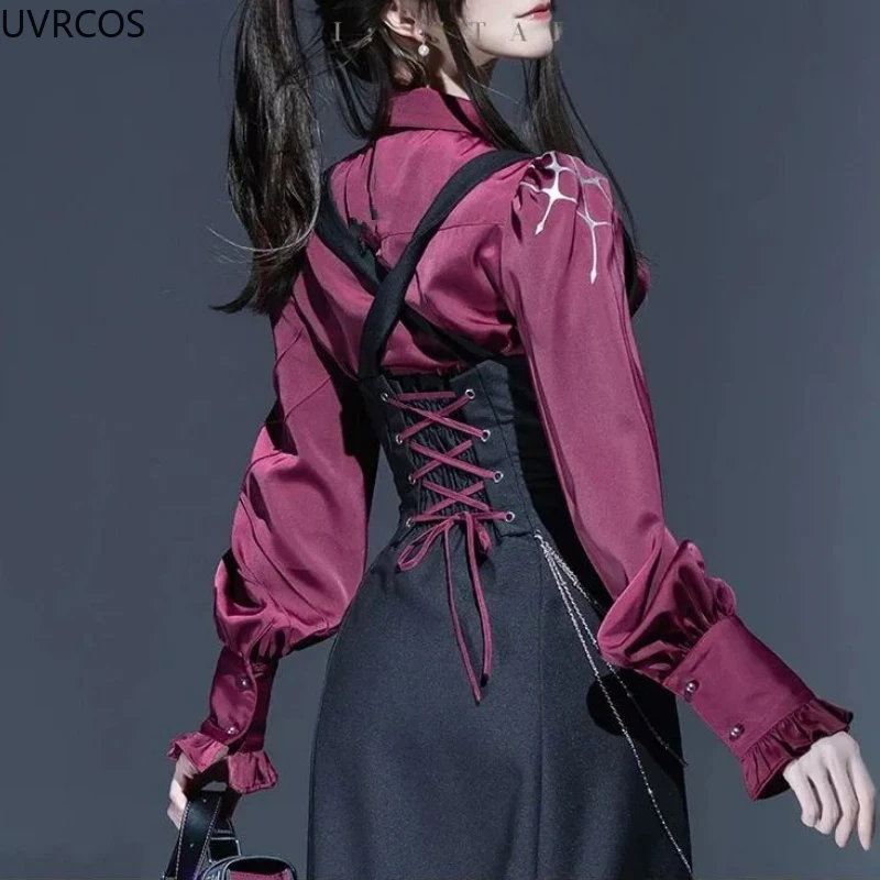 Camisas victorianas Vintage elegantes de Lolita para mujer, blusas irregulares de manga larga con volantes, Tops ajustados góticos japoneses Y2k para mujer
