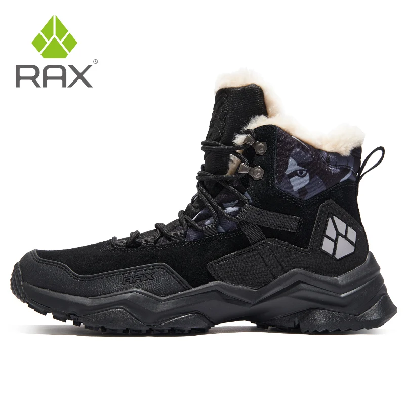 RAX-zapatos de senderismo impermeables para hombre, zapatillas de deporte de invierno para exteriores, botas de nieve de felpa, botas de nieve de montaña, calzado para correr y turismo al aire libre