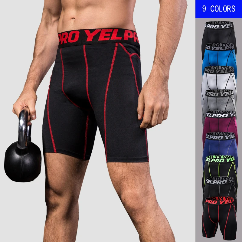 Pantalones cortos de compresión para hombre, pantalones deportivos de secado rápido para Fitness, entrenamiento para correr, pantalones cortos de baloncesto para maratón, pantalones cortos elásticos para entrenamiento de gimnasia