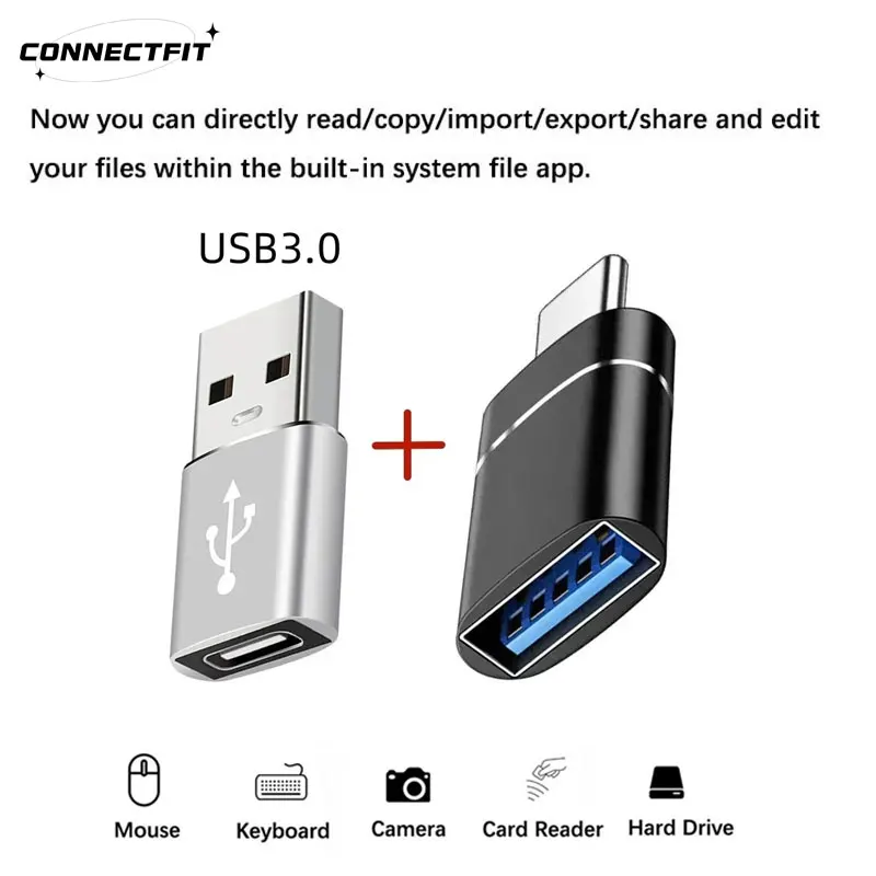Adaptador de cargador USB 3,0 a tipo C OTG, conector tipo C a USB macho a tipo c, convertidor adaptable para PC, MacBook, coche, ipad, 2 uds.