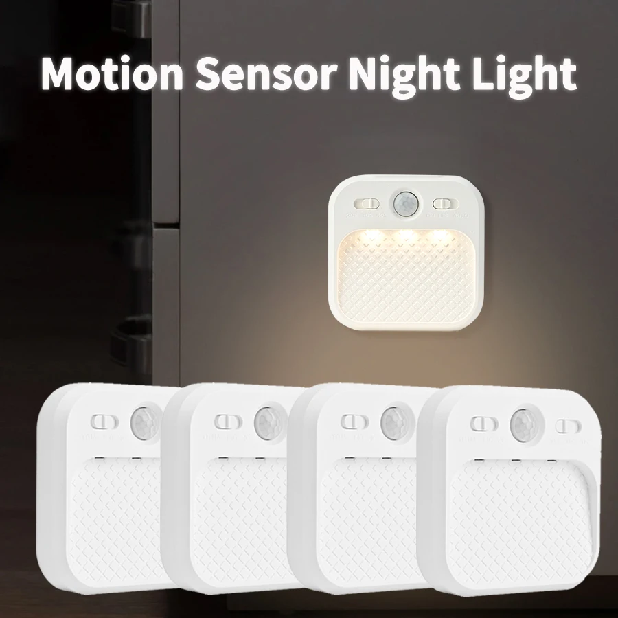Paquete de 1-4 luces LED de noche con Sensor de movimiento, lámpara de noche con imán adhesivo recargable para dormitorio, escaleras, armario, pasillo, luces de cocina