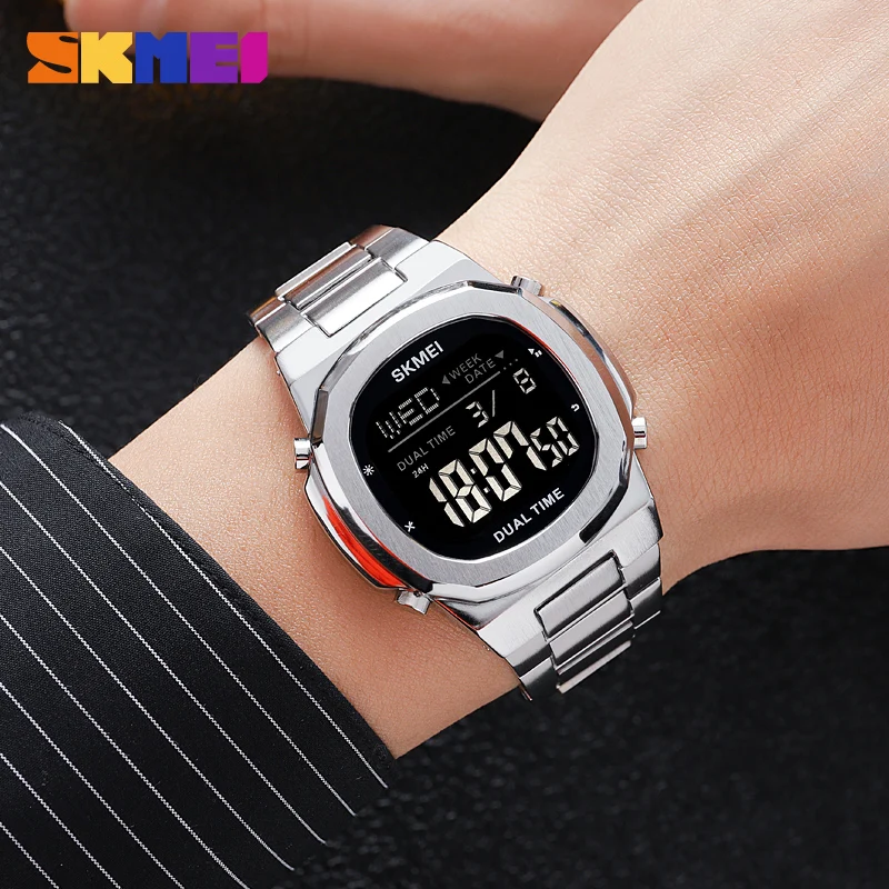SKMEI 2004 Reloj Digital de lujo para Hombre, calendario deportivo, relojes de pulsera electrónicos impermeables de acero para Hombre, Reloj despertador Led para Hombre
