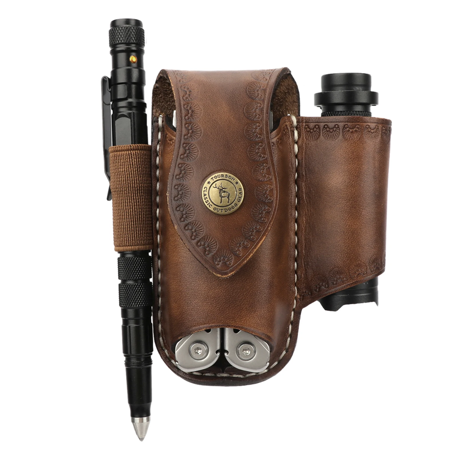 Tourbon-funda multiherramienta de bolsillo EDC De cuero resistente, cinturón con Clip, bolsa de herramientas EDC sólida, marrón