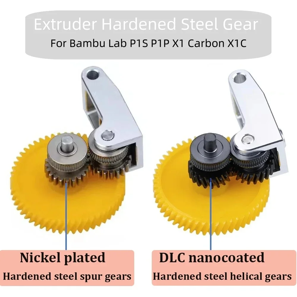 Conjunto de engranaje de extrusora de acero endurecido mejorado para impresora 3D Bambu Lab P1S P1P X1 Carbon X1C, chapado en níquel, resistente al desgaste