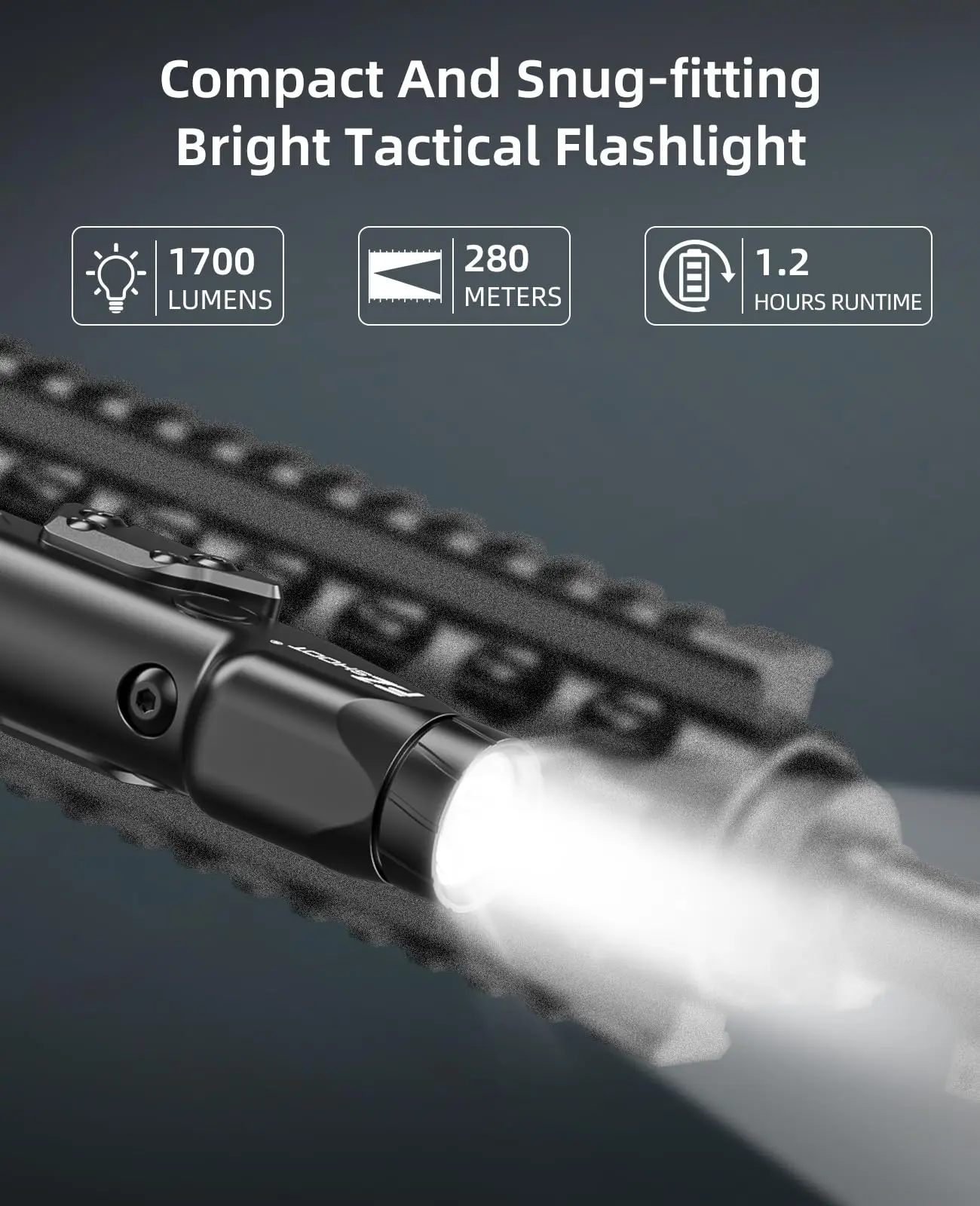 Linterna para Rifle EZshoot de 1700 Lúmenes, Recargable Magnética, Luz LED con Modo Estroboscópico para Rieles M-Rail y Picatinny, para Caza