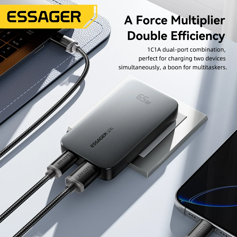 Essager-cargador de viaje ultrafino de 65W GaN, carga rápida 4,0 PD3.0 PPS, cargador portátil tipo C para iPhone, Samsung, Macbook y portátil