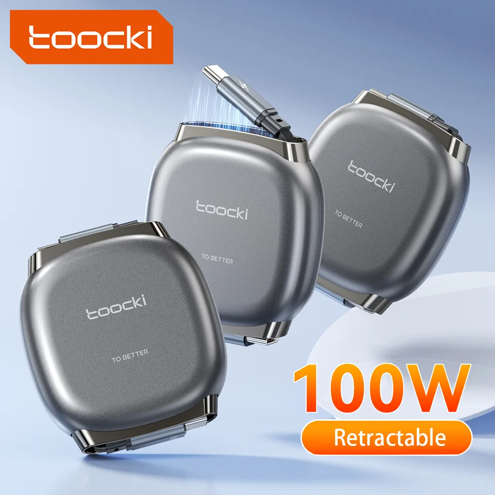 Toocki tipo C a USB C 100W Cable retráctil 480Mdps Cable Fast Chaerger tamaño Mini para iphone 16 15 Pro Max Cable de datos Samsung