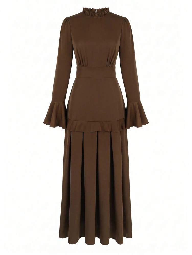 Novedades Otoño 2026: Vestido Maxi de Satén con Cintura Ajustada y Mangas Campana para Mujer — Elegante, Sofisticado, Perfecto para Eventos Nocturnos