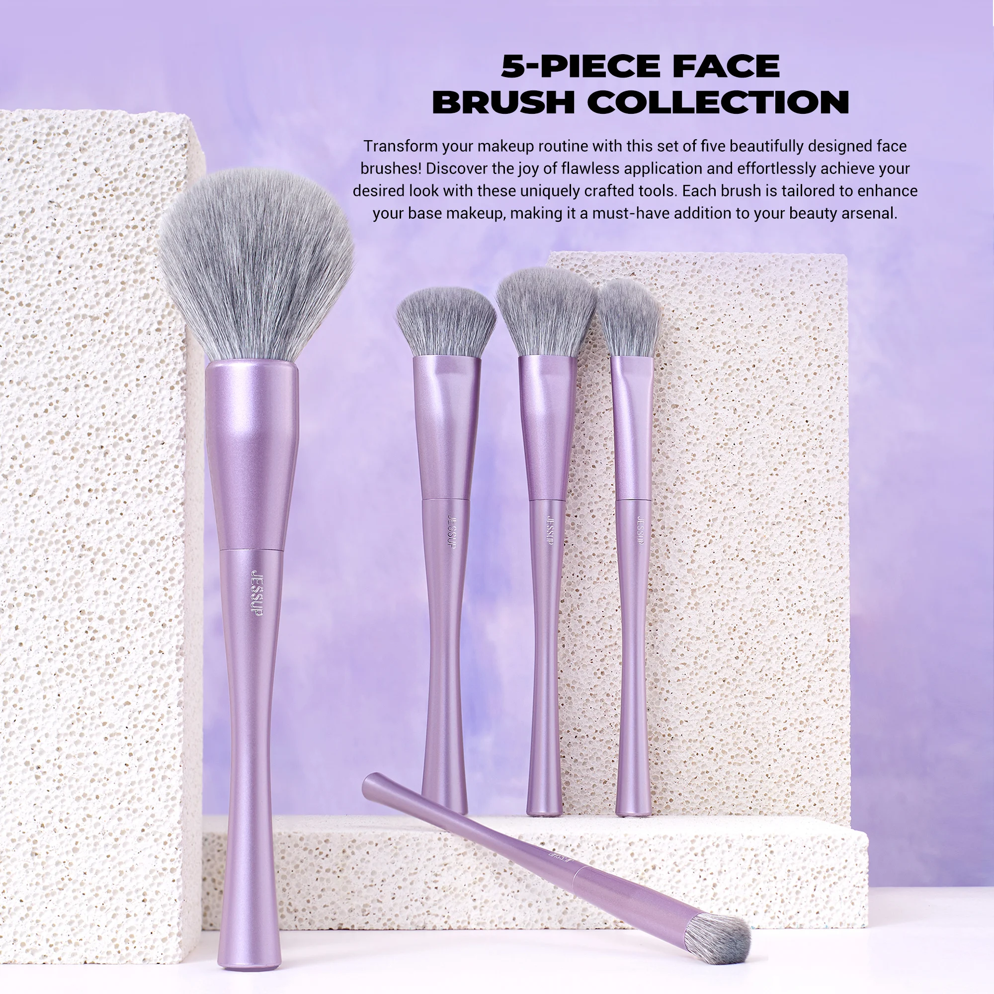 Jessup Juego de brochas de maquillaje 4/6/7/10/14/15 Uds. Brocha de maquillaje para base, corrector resaltador de mezcla de sombra de ojos facial, color morado de lujo