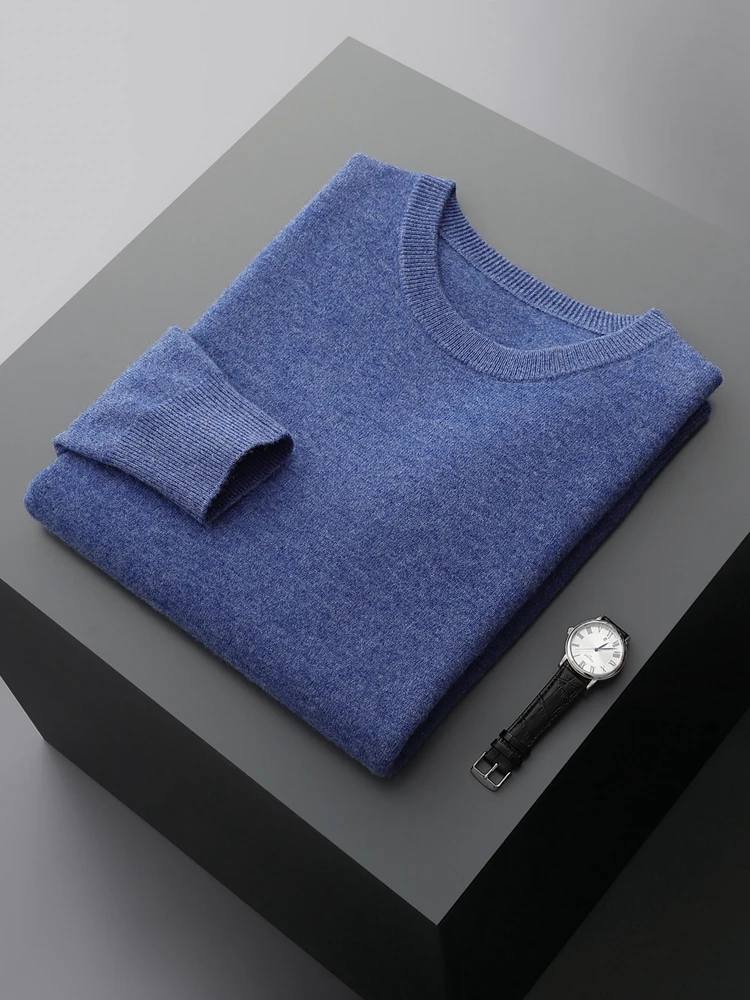 MVLYFLRT 100% suéter de lana merina pura, jersey de cuello redondo para hombre, Tops, Otoño Invierno, suéter fino de Color sólido, básico versátil