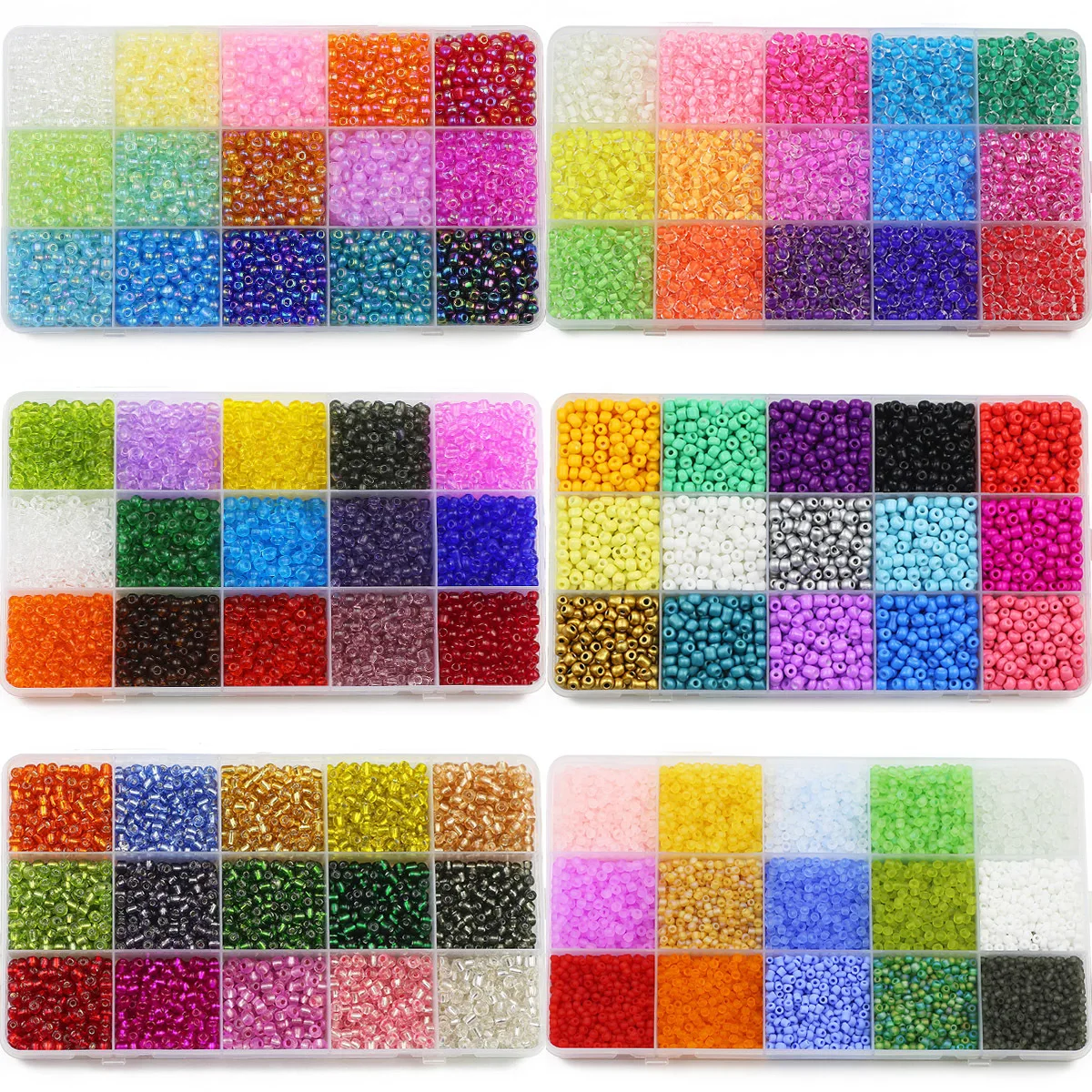 Kit multitamaño 11/0 2 3 4mm cuentas de vidrio transparente cuentas de semilla 15 colores espaciador cuentas de arroz sueltas para fabricación de joyería pulsera DIY