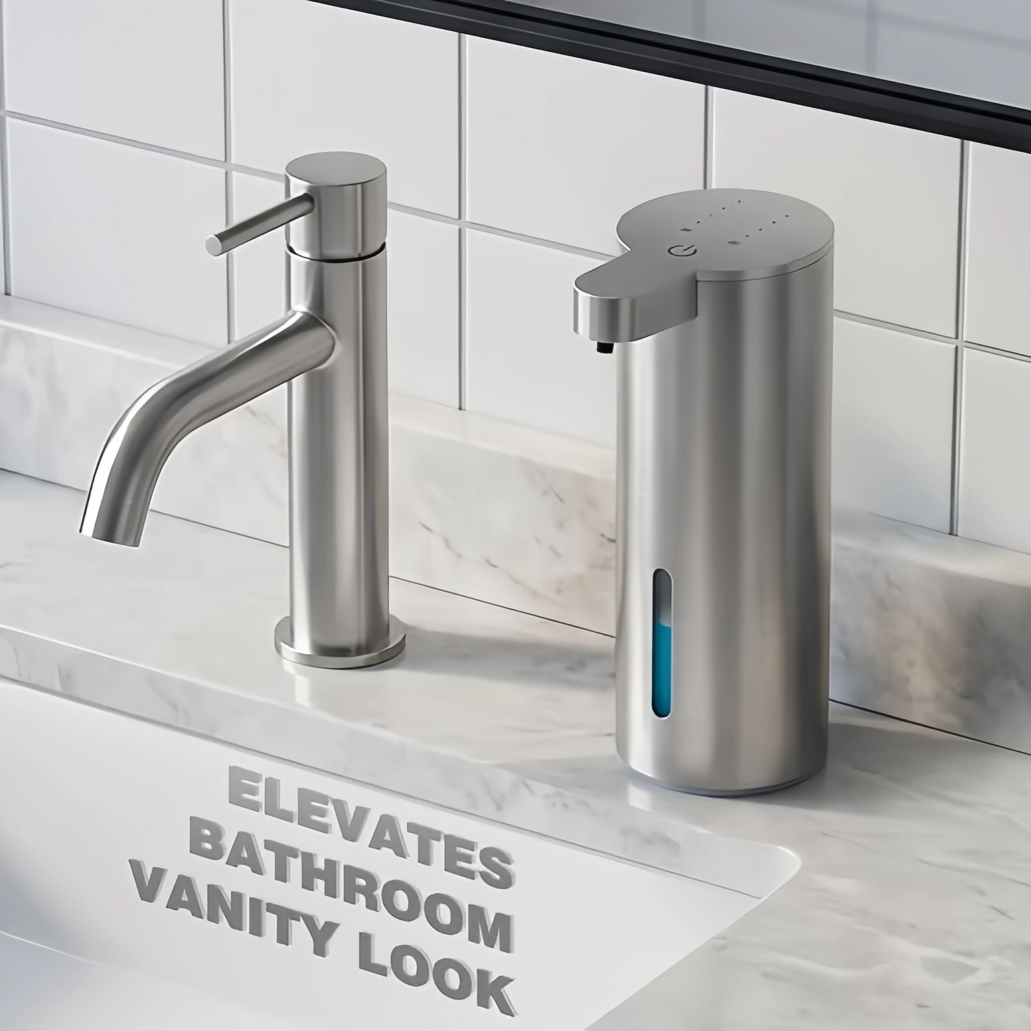  Dispensador de Jabón Líquido y Espuma de Acero Inoxidable, Múltiples Niveles, Carga Eléctrica Sin Contacto, Montaje Vertical en Pared para Baño