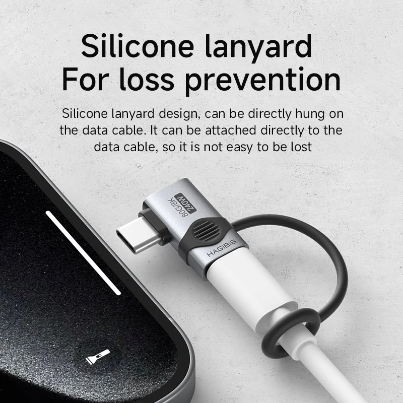 Hagibis-Adaptador USB C a C de 240W con cordón, convertidor de 80Gbps y 90 grados, adaptador USB4 de vídeo 8K para MacBook iPhone 17 Pro Tablet