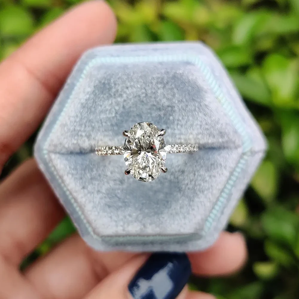Anillos de compromiso de moissanita de corte ovalado de 1/2/3/4CT para mujer, anillo de boda de plata S925 con diamante de Halo oculto solitario con GRA