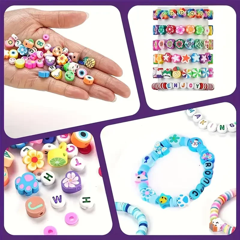 Kit de fabricación de joyas, 700 Uds., manualidades con cuentas DIY para collares y pulseras, acrílico, arcilla suave, dijes de animales, juegos de cuentas de arcilla polimérica