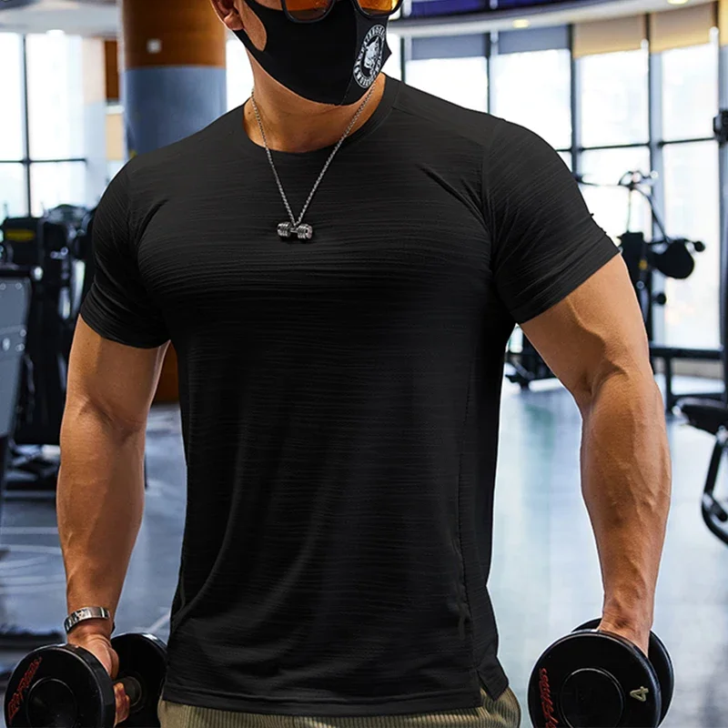 Camiseta de compresión de entrenamiento muscular para hombre, camiseta de ajuste seco para correr, camisetas de gimnasio de talla grande, Tops deportivos para hombre, sudadera de Color liso