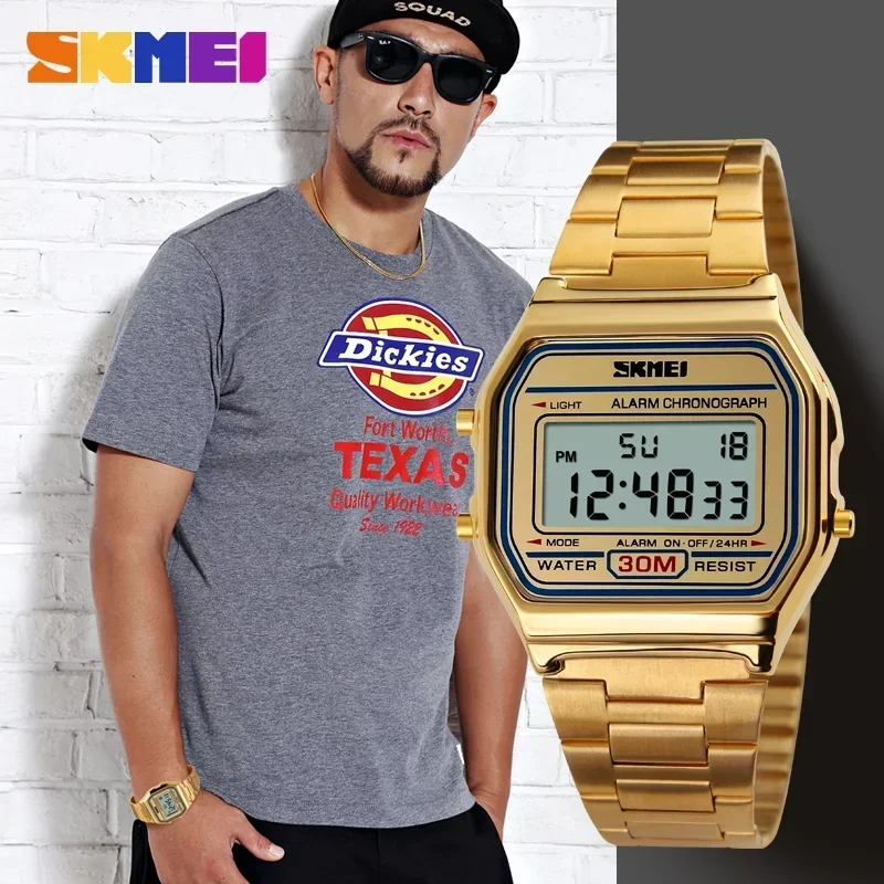 Reloj deportivo Digital SKMEI 1123 para Hombre, relojes de pulsera electrónicos de acero inoxidable de lujo resistentes al agua para Hombre, Reloj 1328 Reloj para Hombre