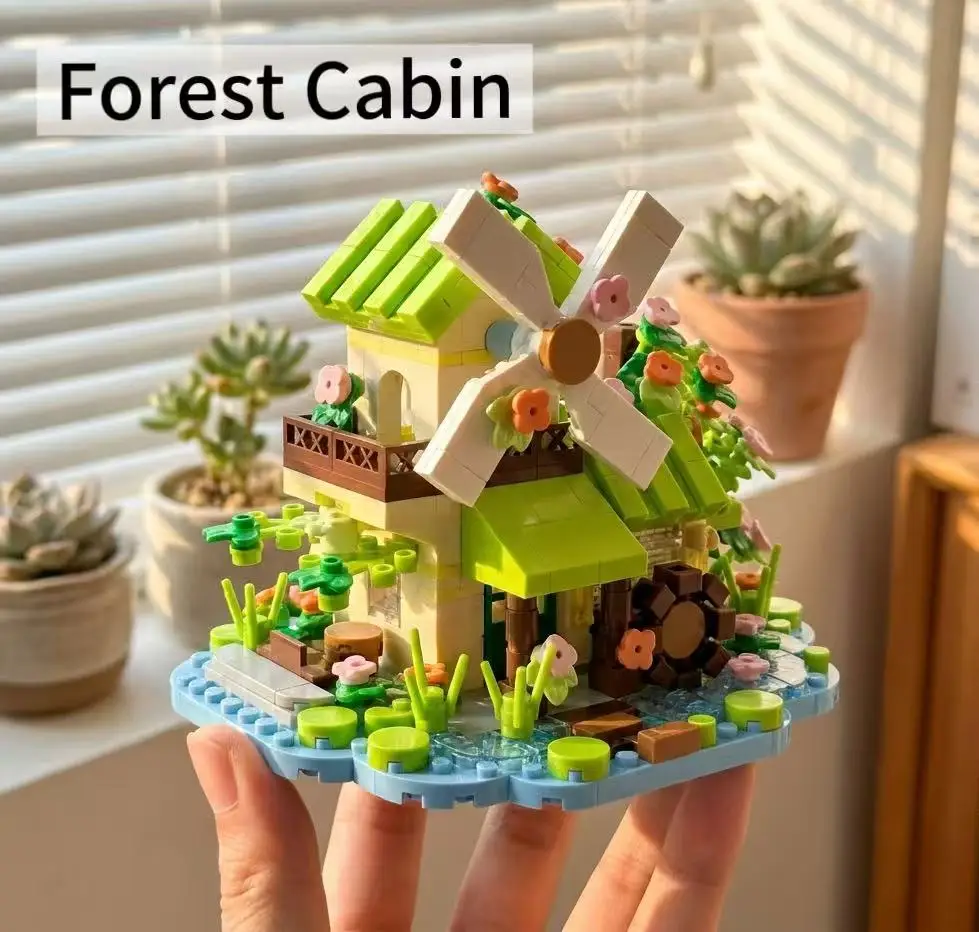 Set de Mini Bloques de Construcción Cabaña en el Bosque, Invernadero, Molino de Viento, Casa del Árbol, Modelo DIY, Juguetes de Decoración con Vista a la Ciudad