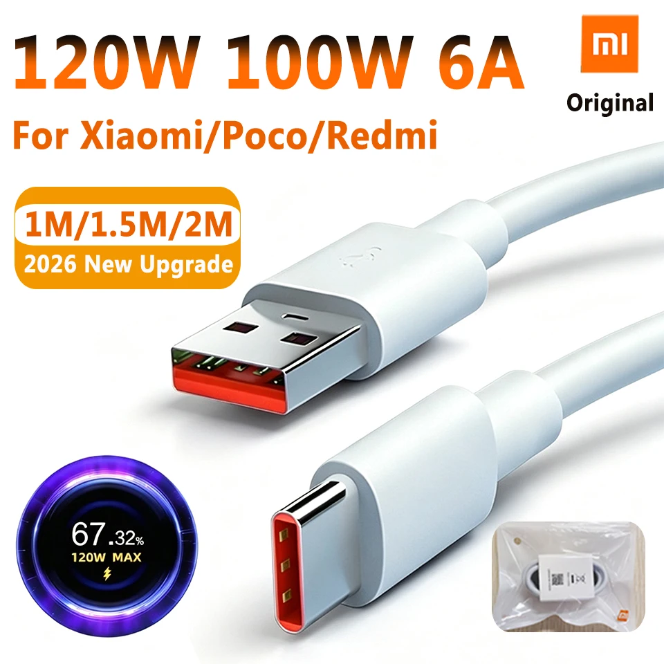 Cable Original XIAOMI Redmi 120W 6A Tipo C, Cable de Carga Turbo de 90W 67W, Cable para Xiaomi 33W 17 15 15t 14 Poco X8 X7 F8 M8 Pro Pad 6