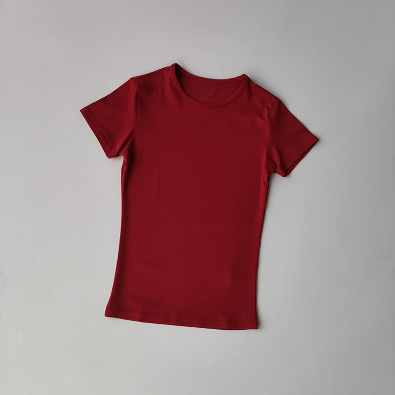 Ropa de Yoga de Color sólido con detección desnuda para mujer, camiseta ajustada elástica de secado rápido de manga corta, ropa deportiva, ropa superior