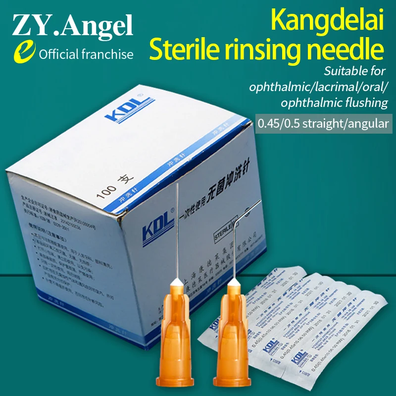 Aguja de riego estéril desechable Condolet, conducto lacrimal de oftalmología, aguja de irrigación dental, aguja de ángulo de cabeza plana