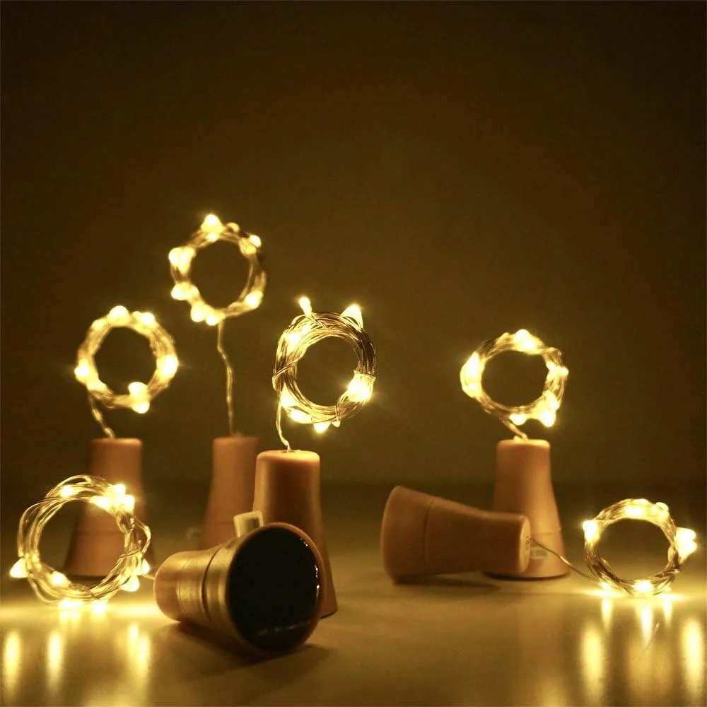 Guirnalda de luces solares para botellas de vino, 20LED, alambre de cobre Solar, luces de hadas con forma de corcho, lámpara navideña para decoración de jardín, fiesta de boda