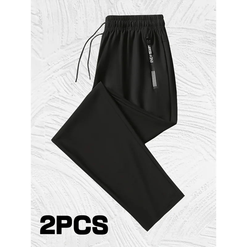 2 Piezas de Pantalones Deportivos Transpirables de Secado Rápido para Hombre, Tela Elástica de Nailon y Spandex, Pantalones Rectos para Gimnasio y Running