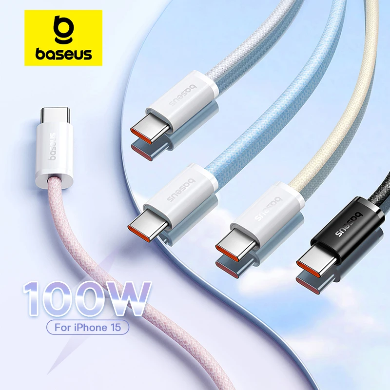 Cable Baseus 100W tipo C a USB C para iPhone 15 PD Cable cargador de carga rápida para Macbook iPad Samsung Xiaomi 5A Cable USB C rápido