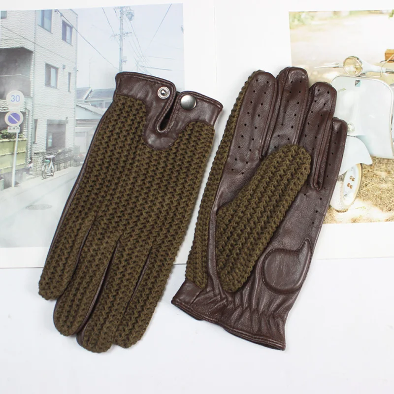 Nuevos guantes antideslizantes de cuero para conducir para hombre, guantes tejidos con pantalla táctil para montar en motocicleta, guantes