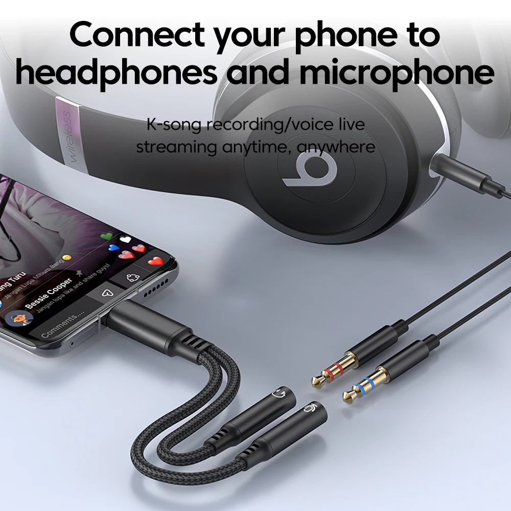 OLAF tipo C a doble conector de 3,5mm micrófono escucha DAC USB C adaptador de Audio 3,5mm Aux hembra para iPhone 16 15 convertidor Samsung