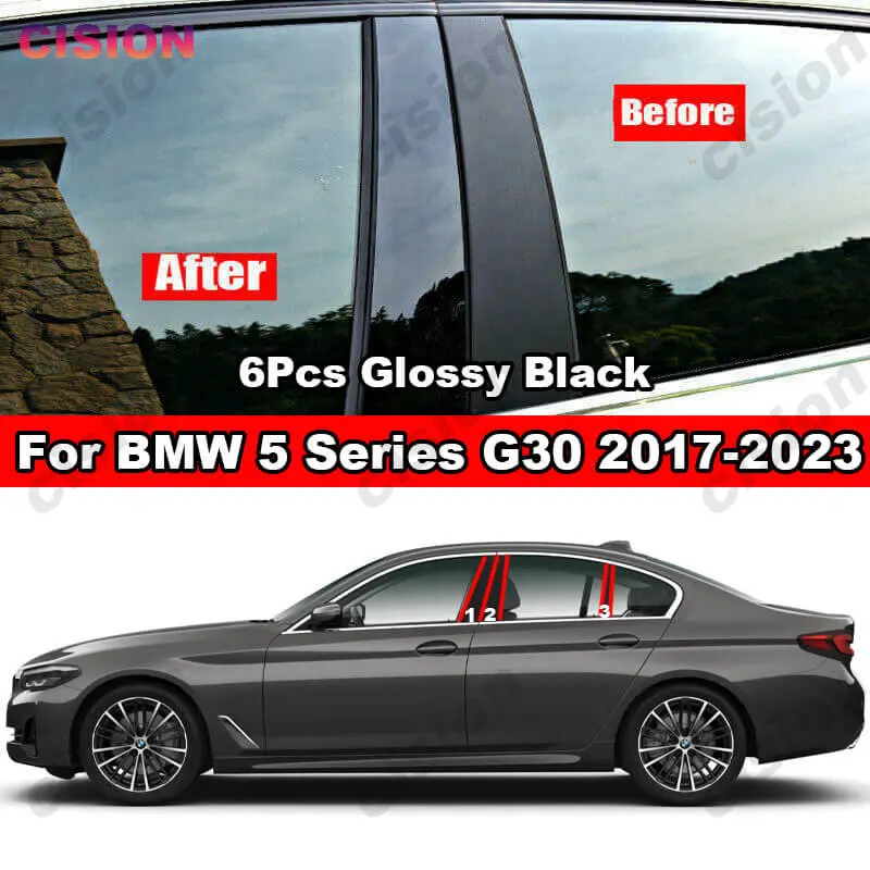 Columna de puerta de ventana con efecto espejo negro brillante, Columna B C, pilares, cubierta de poste, embellecedor para BMW serie 5, G30, 2017-2023, pegatina de PC de fibra de carbono
