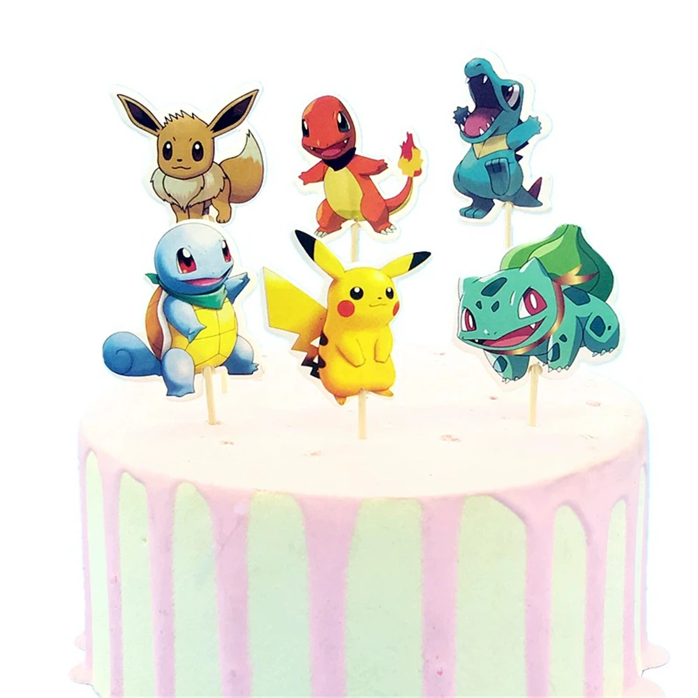 24 piezas/bolsa, Adorno para Pastel de Elfo, Figura de Anime Charizard, Inserto para Pastel, Kawaii, Decoración para Fiesta de Cumpleaños Infantil, Juguetes