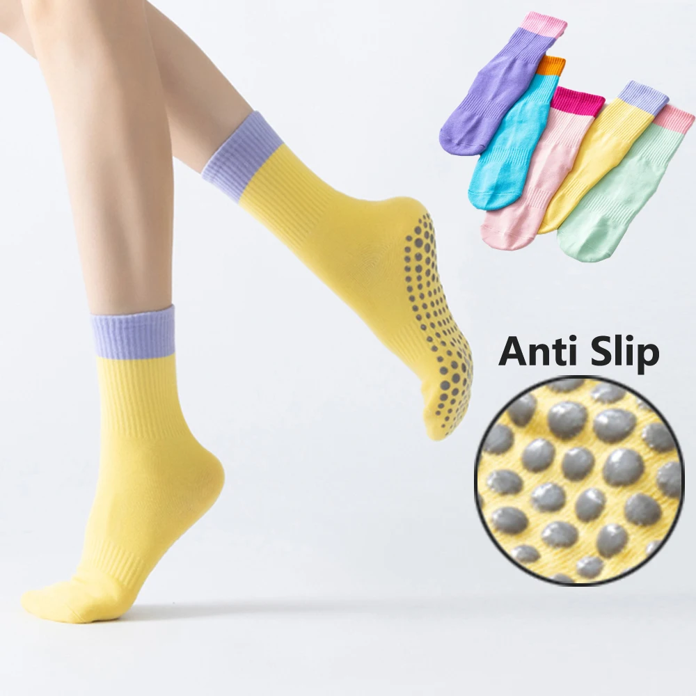 Calcetines de yoga para mujer, medias de algodón antideslizantes para Pilates, deportes, Zumba, ejercicios aeróbicos, fitness, Color a la moda
