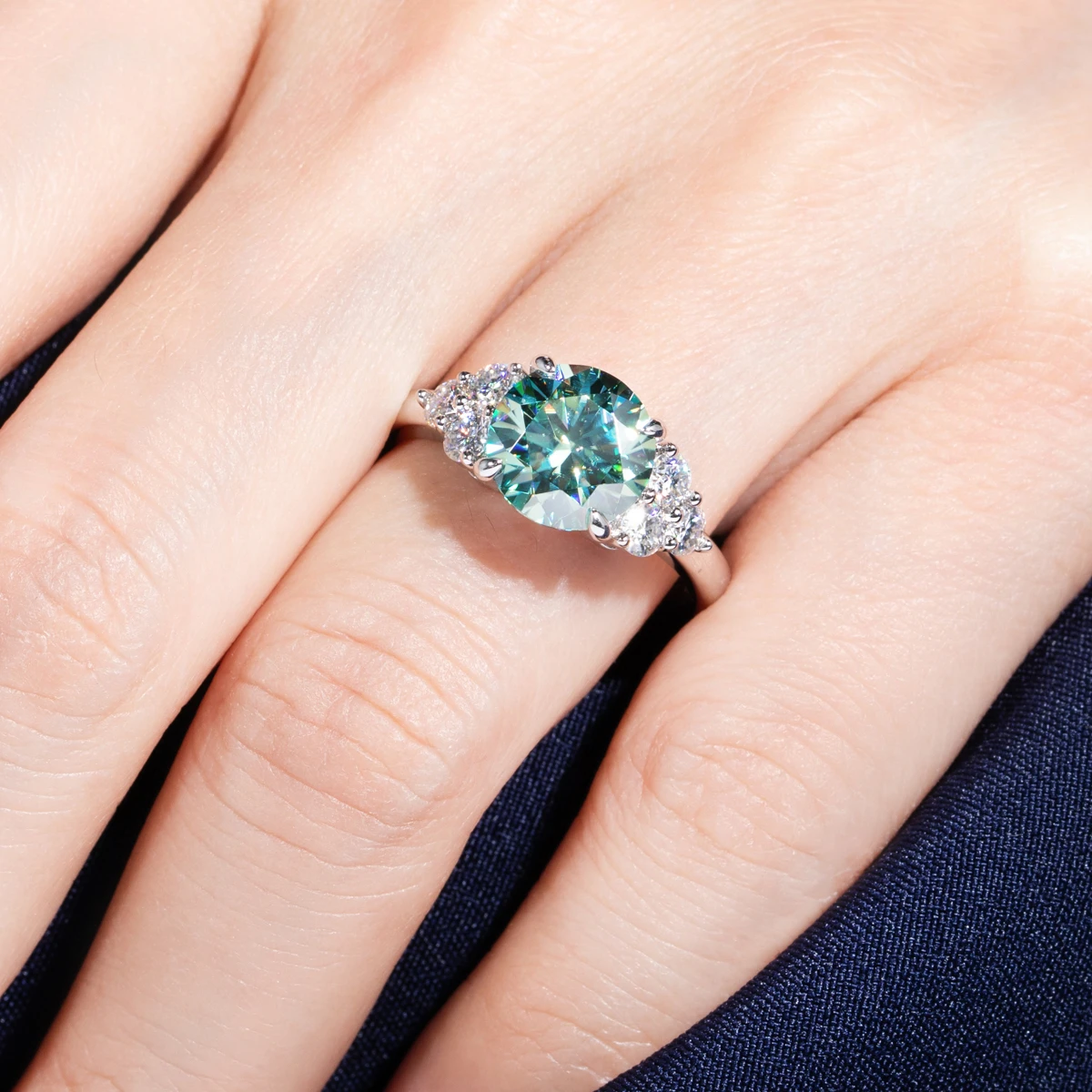 AnuJewel 3ct corte redondo azul verde Color Moissanite anillo de compromiso 18 K chapado en oro plata anillo de bodas de lujo joyería al por mayor