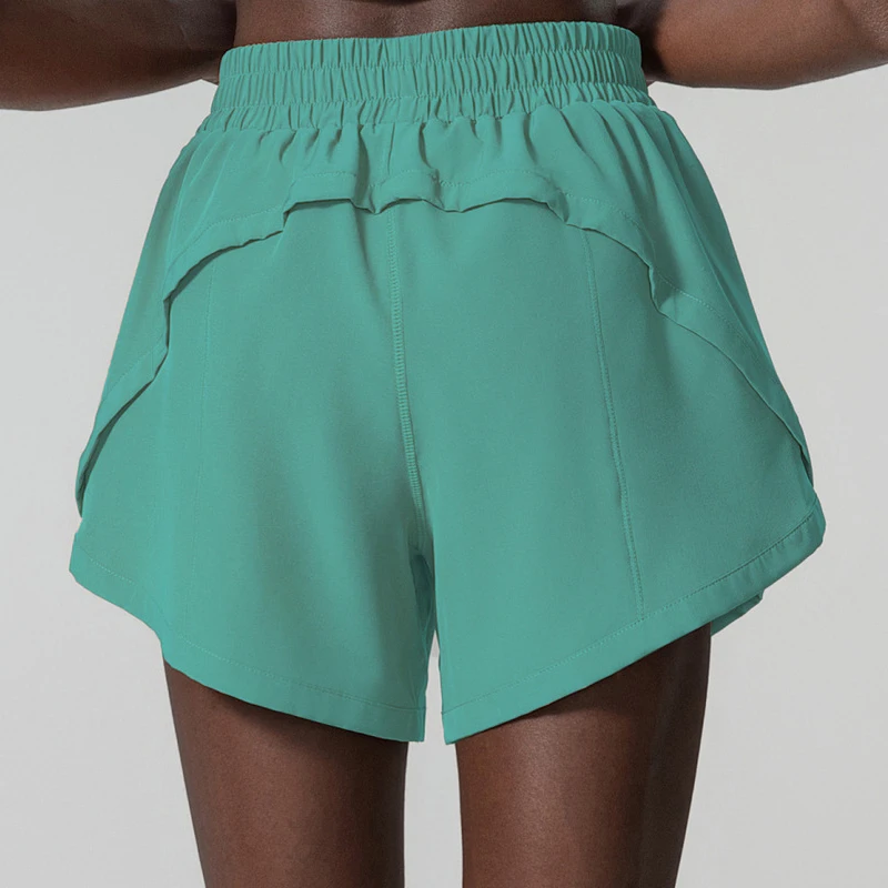 Pantalones cortos de correr para mujer, 2 en 1, tela tejida, bolsillo, gimnasio, Yoga, holgados, transpirables, secado rápido, ropa deportiva de entrenamiento
