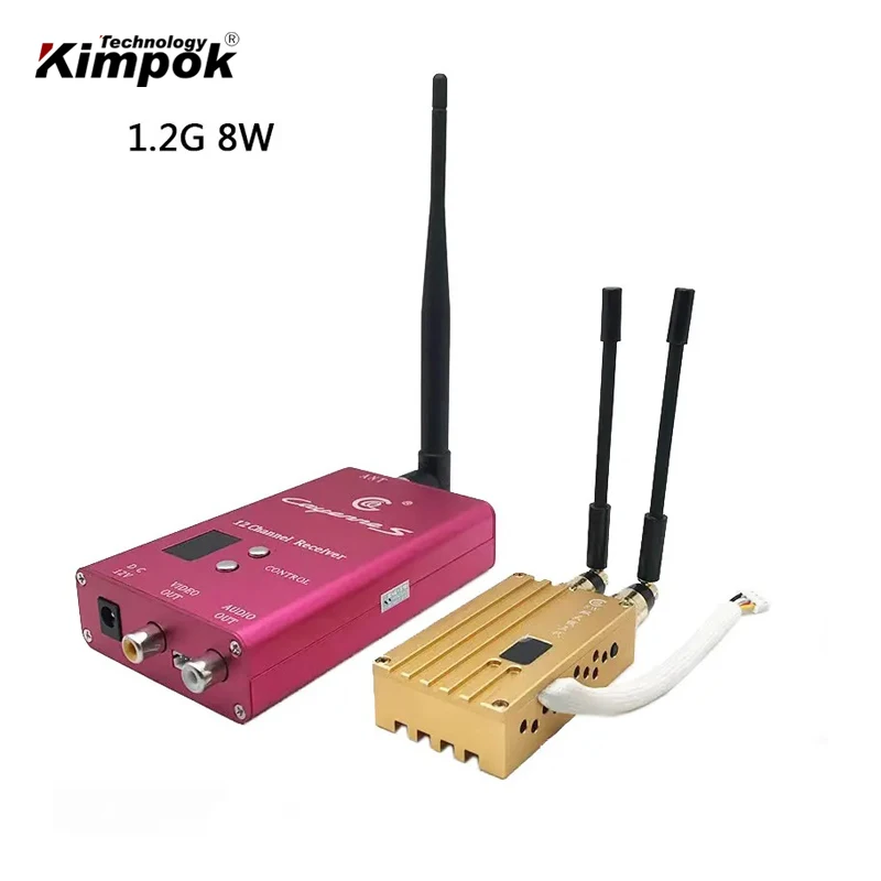Transmisor y receptor de vídeo UAV FPV de 40 km, 1,2 Ghz, 1,3 Ghz, con drones de 8 W, enlace de vídeo de 8 canales