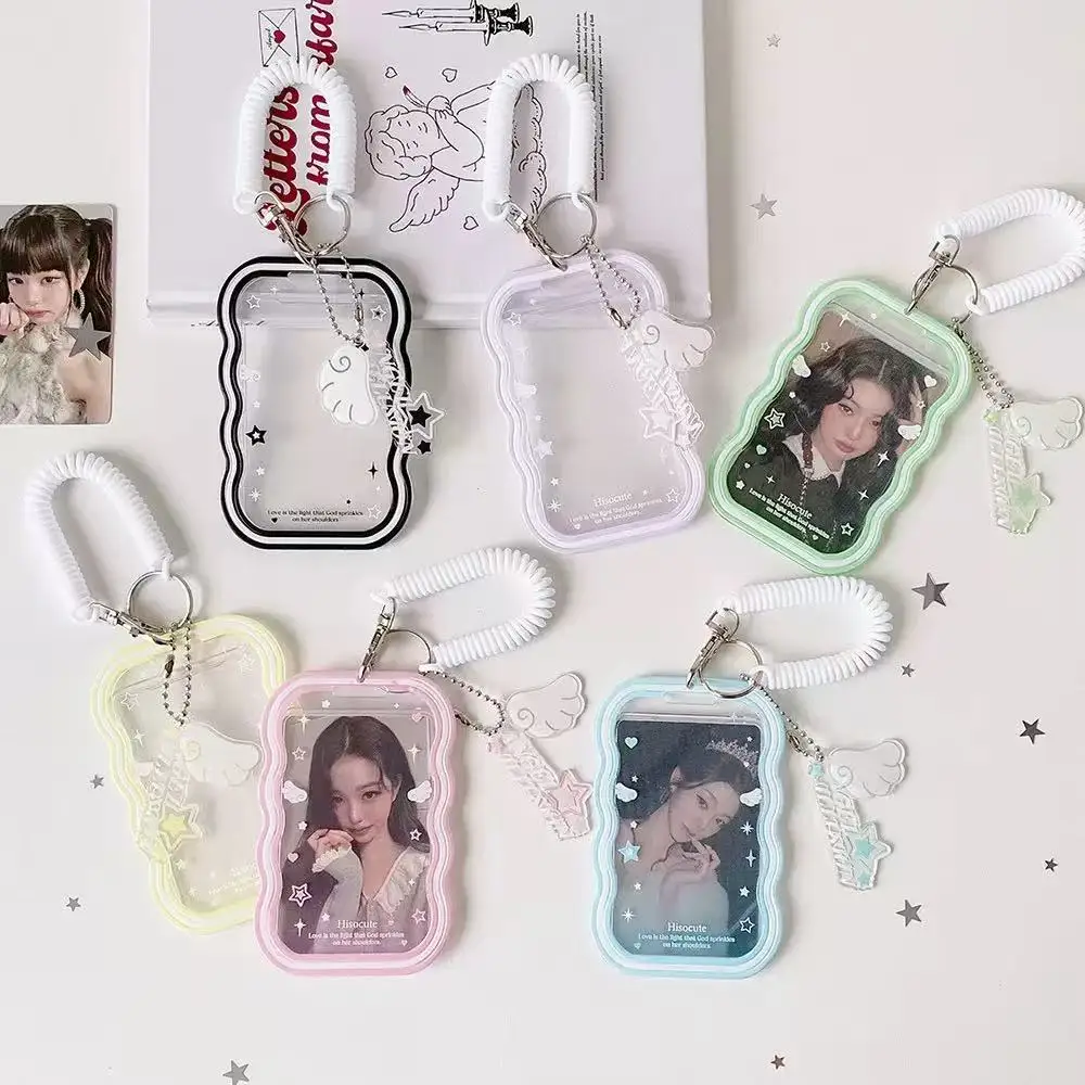 Moda Kpop, Portafotos Simple de Color Sólido de 3 Pulgadas, Bonito Portafotos para Ídolos, Bolsa para Guardar Fotos, Accesorio con Colgante de Cuerda Elástica, Regalo