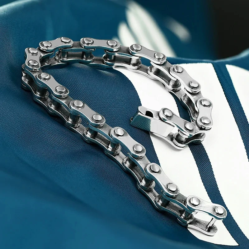 Pulsera 100% de plata de ley S925, 10MM, estilo punk de bicicleta, joyería de plata S925 que nunca se desvanece, con certificado de autenticidad, regalos de joyería para hombres y mujeres.