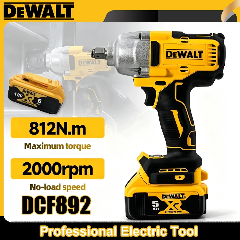 Llave de impacto inalámbrica sin escobillas Dewalt DCF892 de alto torque para batería de 18V, herramienta eléctrica de 812N.m, llave de torque portátil y potente.