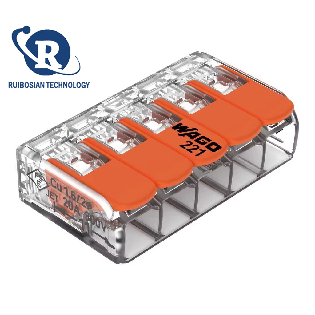 100 Uds WAGO ventas a granel 221-412 221-413 221-415 nuevo terminal rápido Ori con palanca conector de cable compacto naranja transparente
